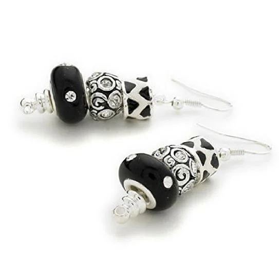 sterling silver earrings -Silver Plated 'Midnight Sparkle' Bead Charm Earrings