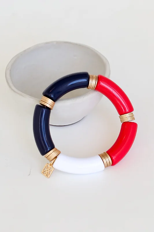 luxury bangle sets for women -Red + Navy Color Block Tube Bracelet