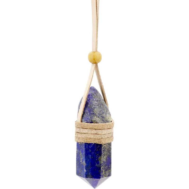 classic heart necklaces for women -Faceted Point Leather Wrapped Necklace - Lapis