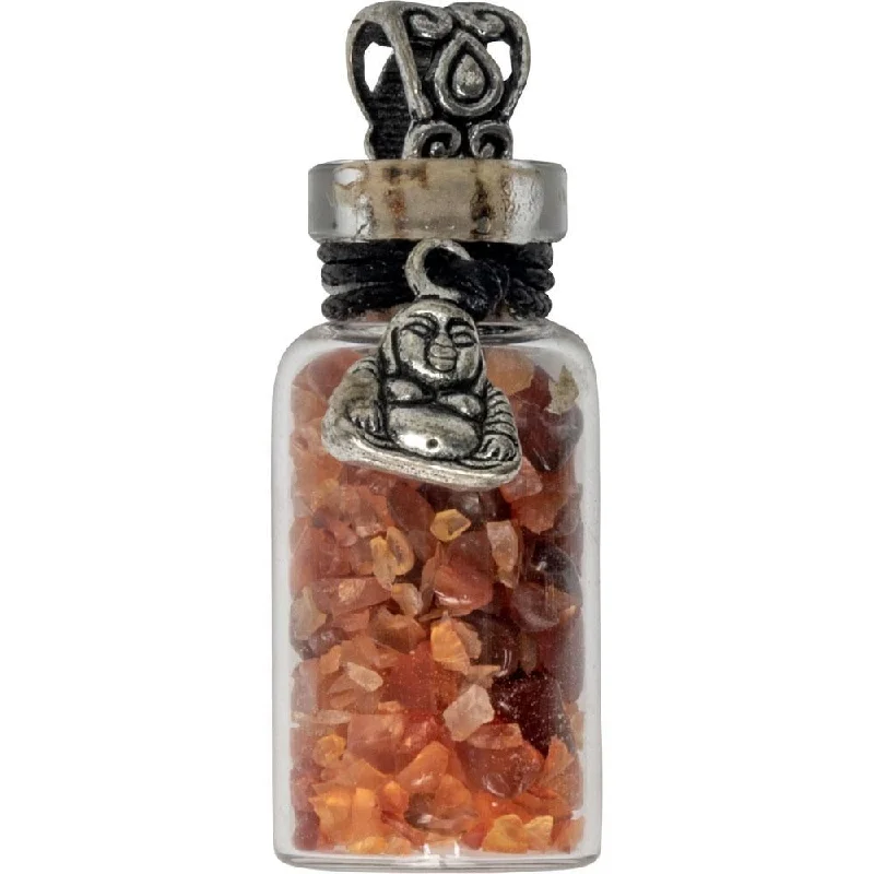 stylish necklaces for women -1.75" Gemstone Chip Bottle Necklace - Carnelian with Happy Buddha