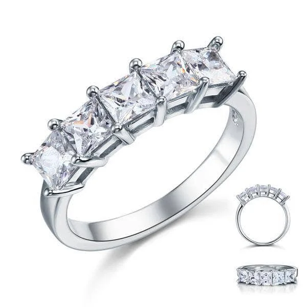 sparkling engagement rings -Princess Cut Five Stone 1.25 Ct Bridal Wedding Band