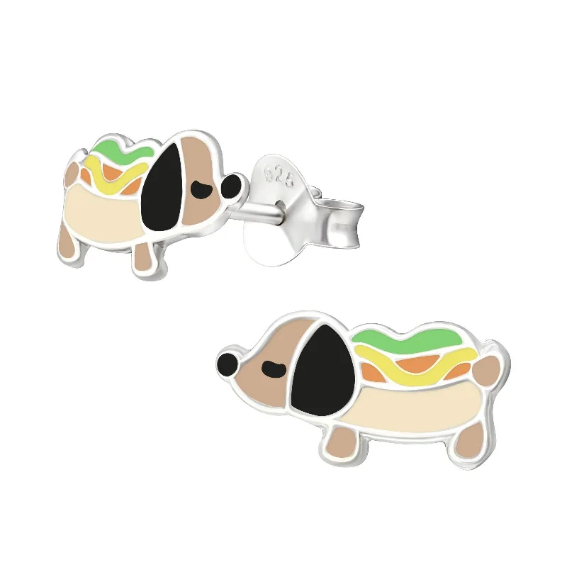 large statement earrings -Children's Sterling Silver Puppy Hot Dog Stud Earrings