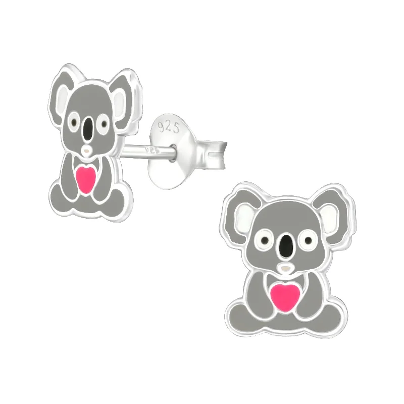 women’s stylish earrings -Children's Sterling Silver Koala Stud Earrings