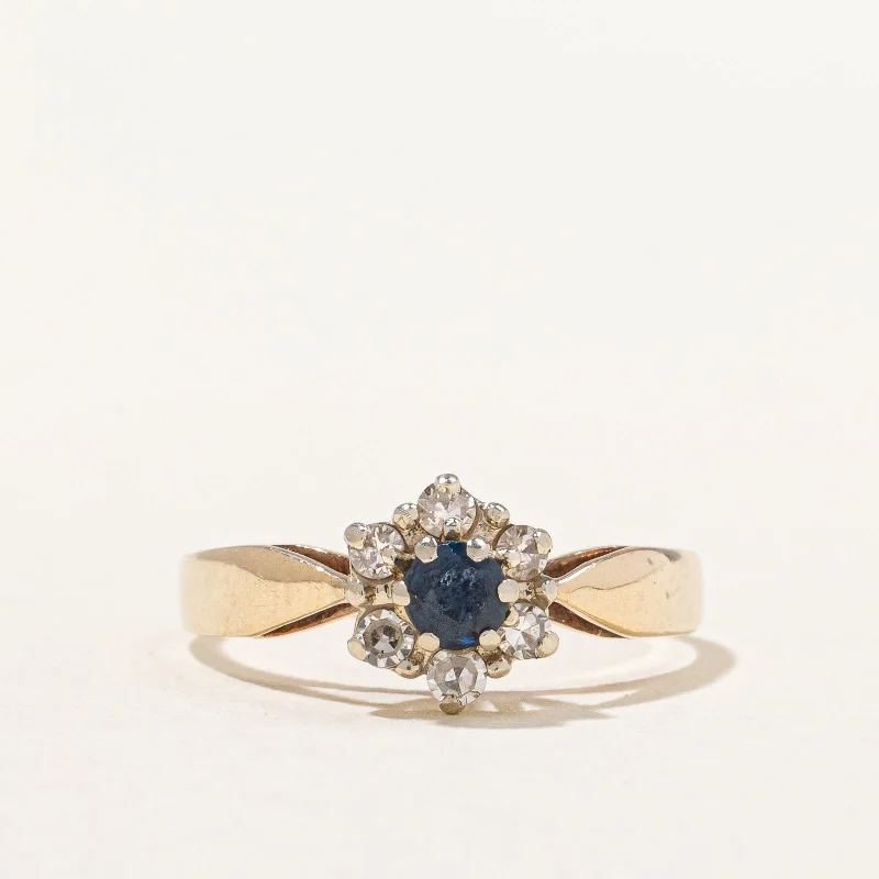 women’s rose gold rings -Blue Sapphire & Diamond High Set Ring | 0.15ct, 0.12ctw | SZ 4.75 |