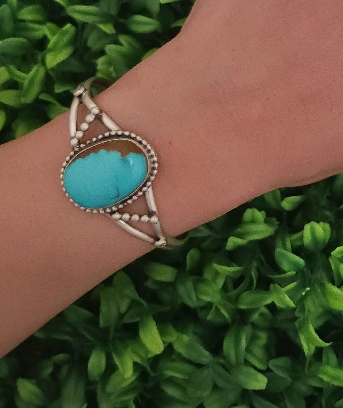 fashionable charm bracelets -Stamped Sterling Silver Turquoise Cuff Bracelet