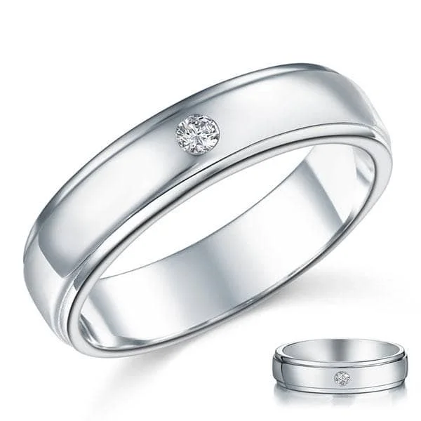 round-cut engagement rings -High Polish Men's Wedding Band Ring with Clear Created Diamond