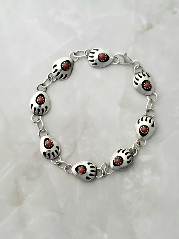 beautiful bangles for casual wear -Sterling Silver Coral Bear Paw Bracelet