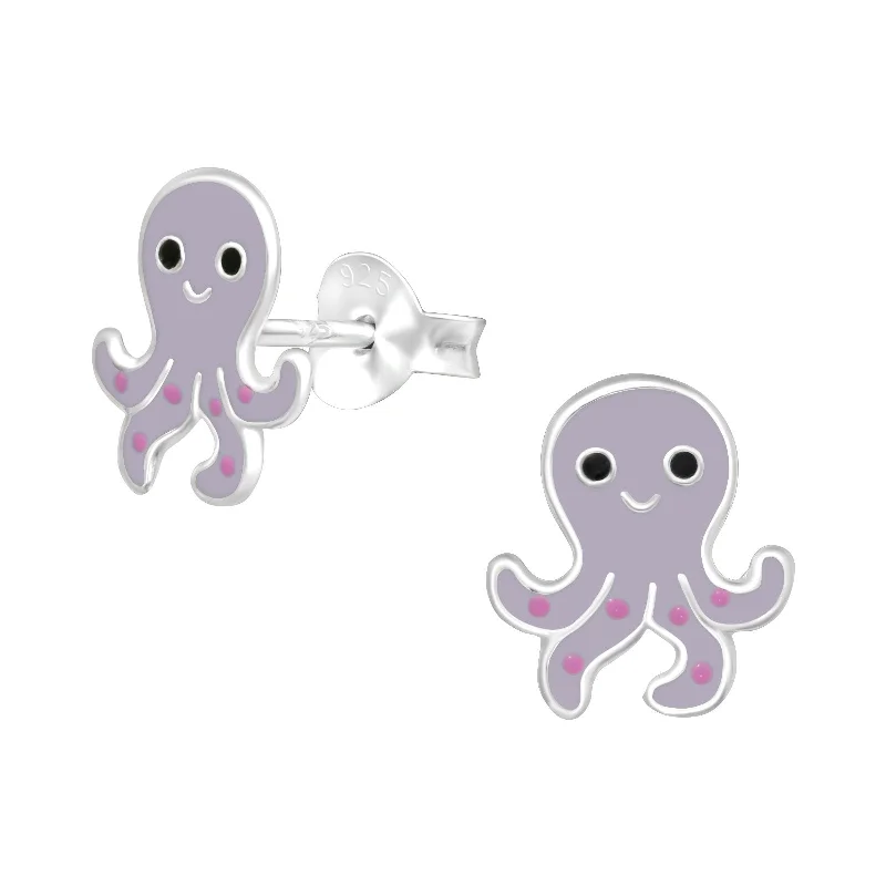 gold earrings for women -Children's Sterling Silver Octopus Stud Earrings