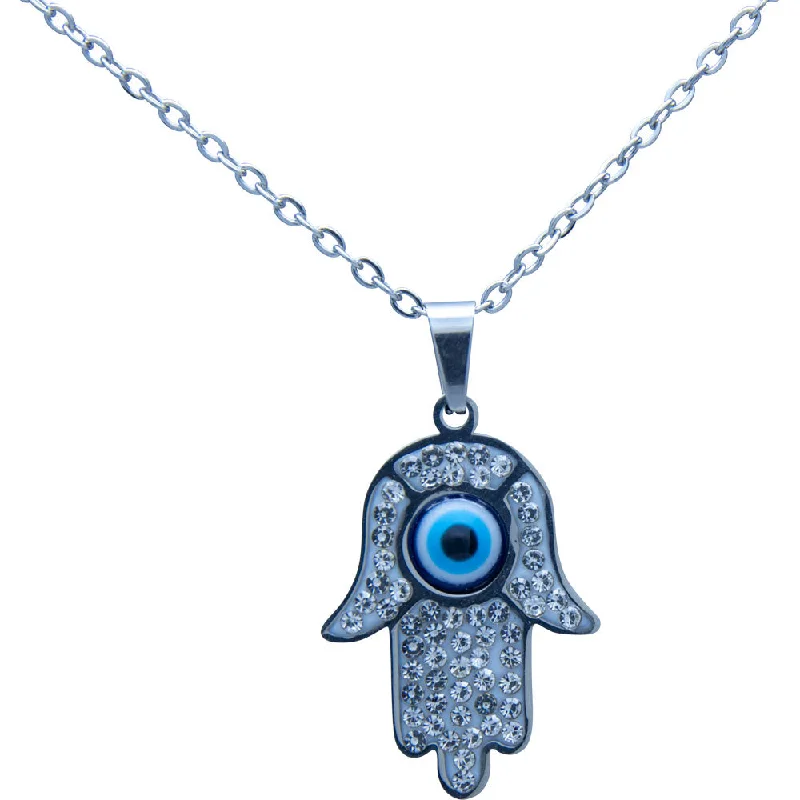 beautiful chain necklaces for women -Evil Eye Protection Necklace - Fatima Hand with Gems - Silver