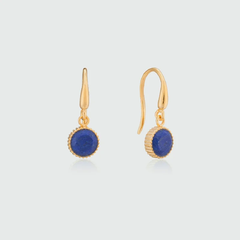 chic gold drop earrings -Barcelona September Lapis Lazuli Birthstone Hook Earrings