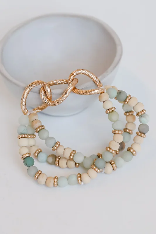 silver bracelets for women -FINAL SALE - Sloane Mint Beaded Bracelet Set