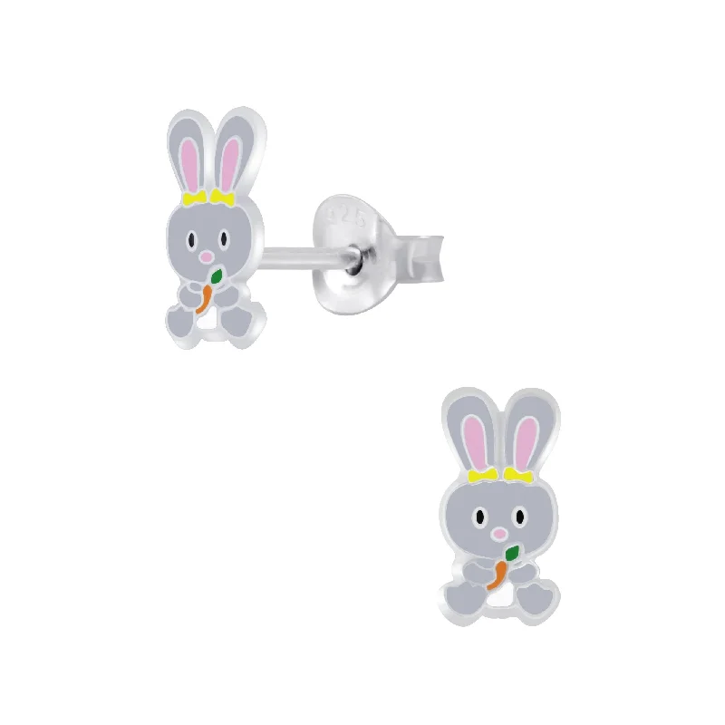 cubic zirconia earrings -Children's Sterling Silver 'Grey Easter Bunny' Stud Earrings