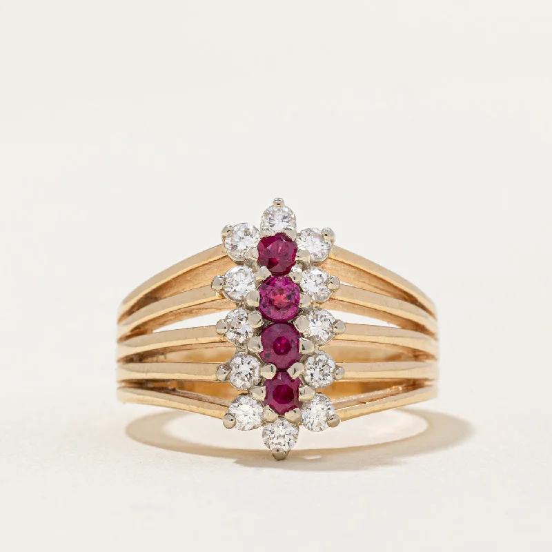 dainty gold rings -Diamond & Ruby Cocktail Ring | 0.24ctw, 0.22ctw | SZ 6.75 |