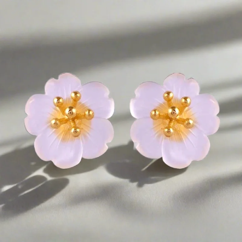 silver hoop earrings -Flower Stud Earrings For Women & Girls