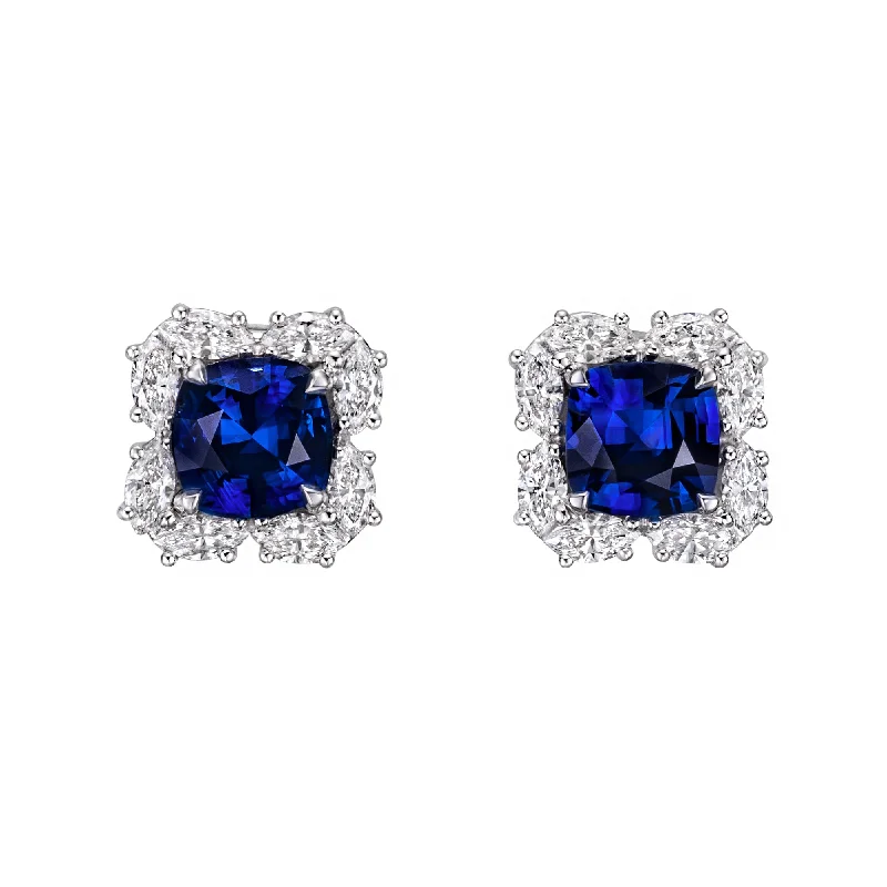 elegant dangle earrings -Cushion Sapphire & Marquise Diamond Earrings