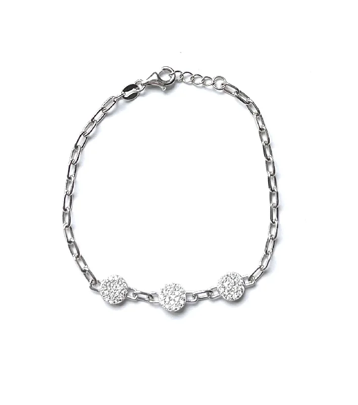 handmade charm bangles -Claudette Paperclip and CZ Triple Pave Disc Bracelet