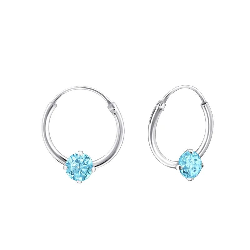 fashion crystal stud earrings -Children's Sterling Silver 'December Birthstone' Hoop Earrings