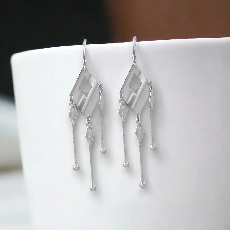 designer earrings for women -Sliver Diamond Cut Drop Earring