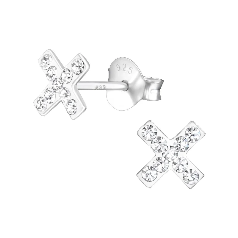 luxury diamond stud earrings -Children's Sterling Silver 'Letter X' Crystal Stud Earrings