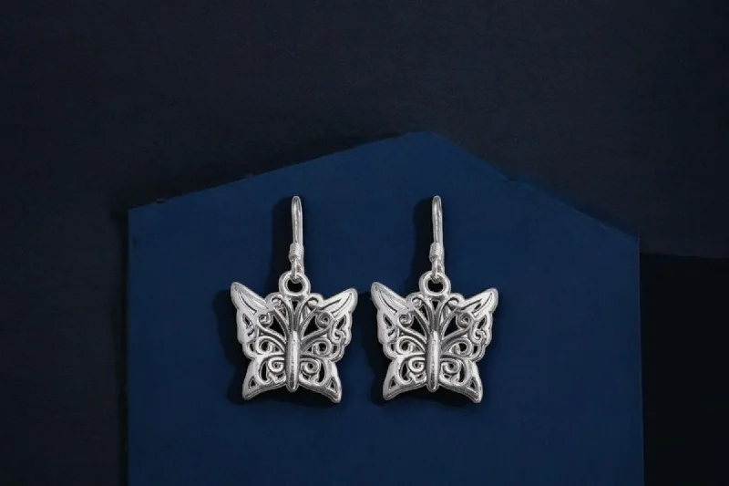 stylish tassel earrings -Sterling silver oxidized charm butterfly earrings for women and girls