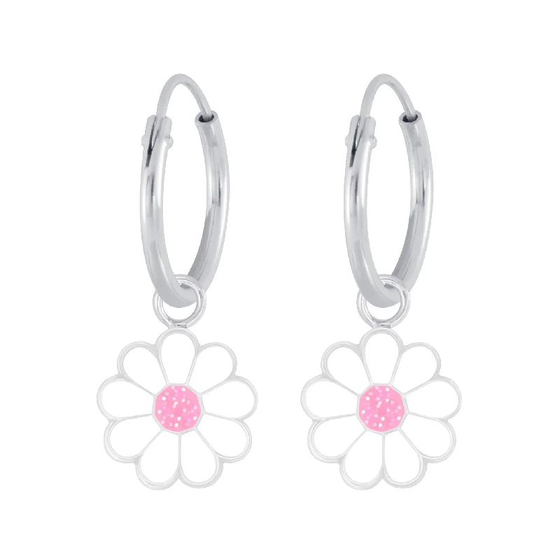 stunning gemstone earrings -Children's Sterling Silver 'Daisy Flower' Hoop Earrings