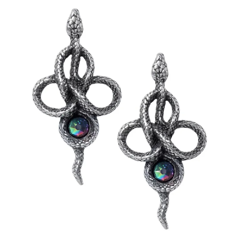 sterling silver earrings -Tercia Serpent/Snake Crystal Earrings by Alchemy Gothic