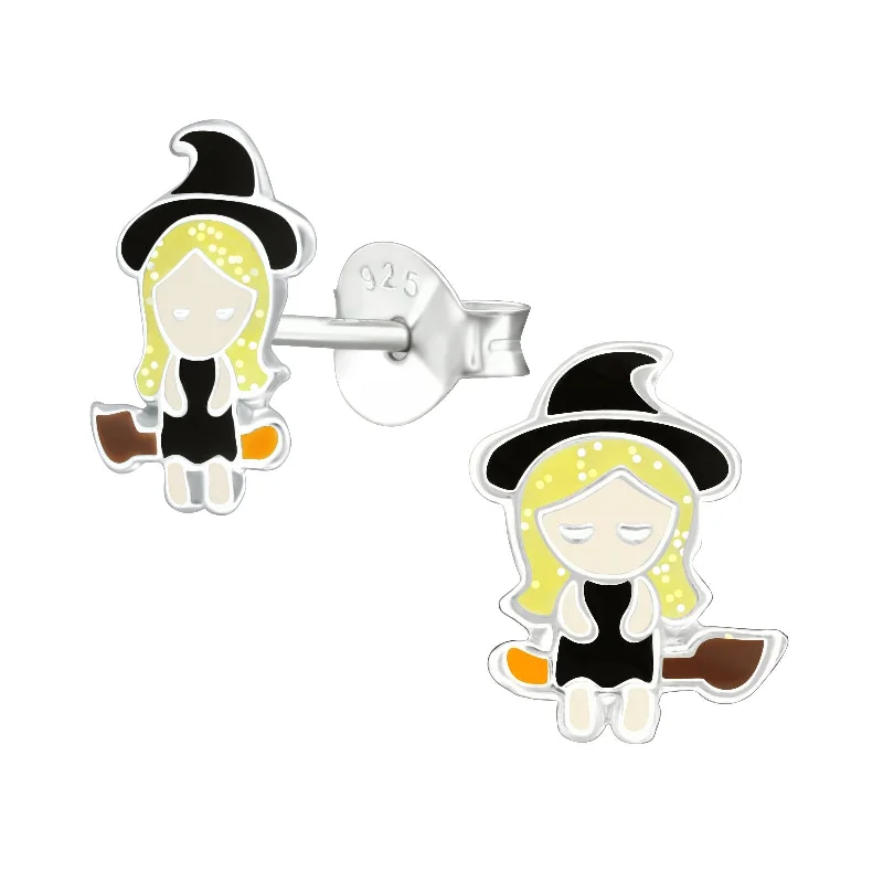 elegant dangle earrings -Children's Sterling Silver Halloween Witch Stud Earrings