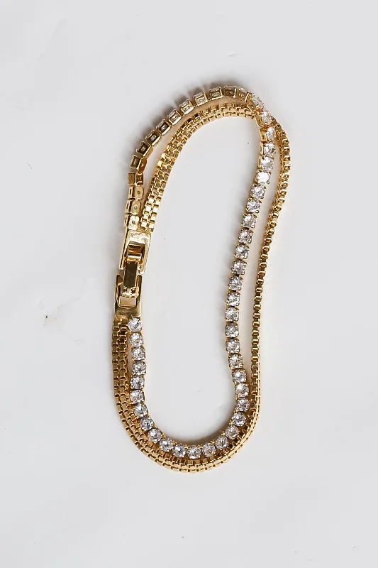 chic bangles for women -FINAL SALE - Remi Gold Rhinestone Layered Chain Bracelet