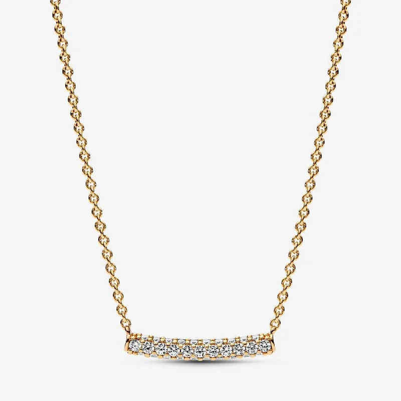 delicate chain necklaces for women -Pandora Timeless Pavé Single-row Bar Collier Necklace