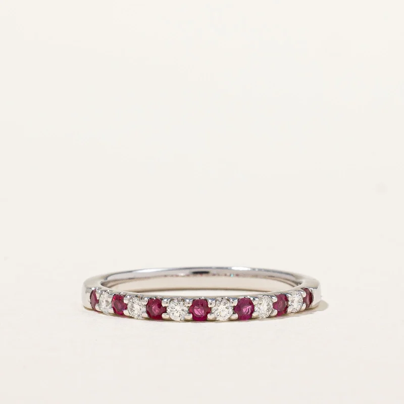 luxury rings for women -Semi Eternity Ruby & Diamond Band | 0.23ctw, 0.15ctw | SZ 7 |