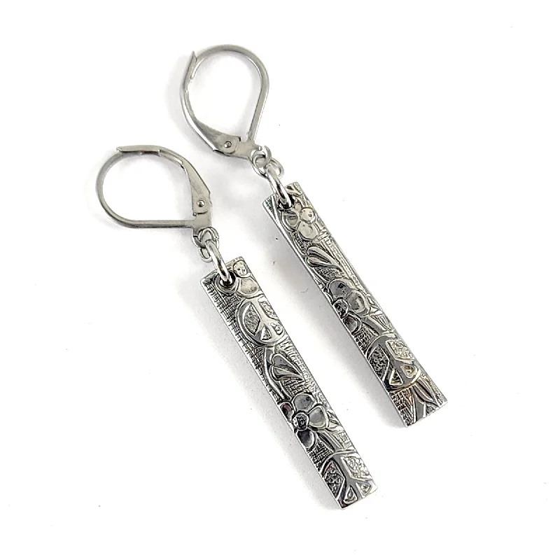 elegant dangle earrings -Woodstock Stainless Steel Spoon Bar Earrings