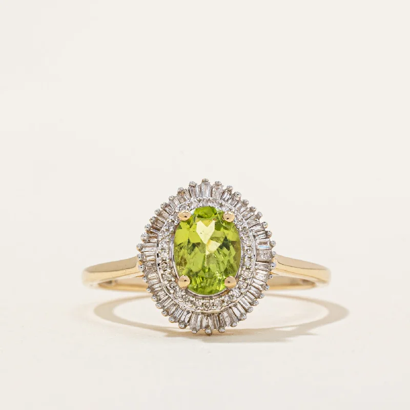 anniversary rings for women -Peridot & Diamond Halo Ring | 1.10ct, 0.30ctw | SZ 10.5 |