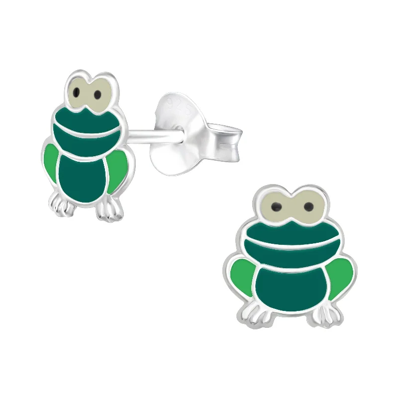 elegant ear accessories -Children's Sterling Silver Frog Stud Earrings