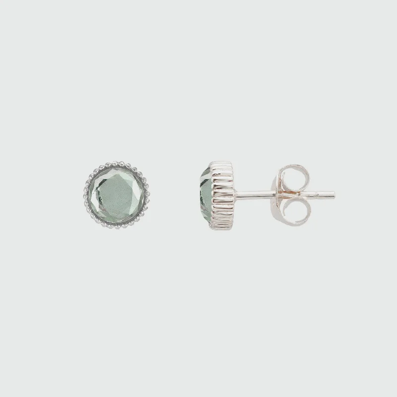 unique ear cuffs -Barcelona Silver August Green Amethyst Birthstone Stud Earrings