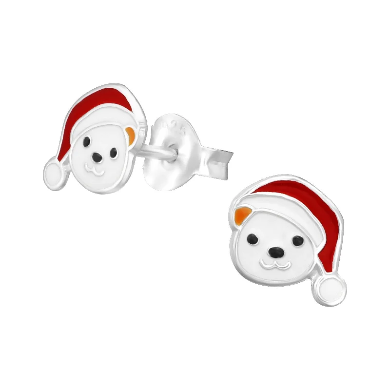 sparkling earrings for women -Children's Sterling Silver Christmas Teddy Bear Stud Earrings