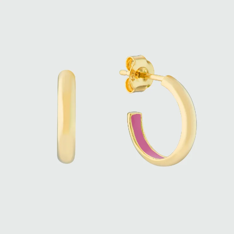 luxury ear cuffs -Havana Flamingo Pink Enamel & Gold Half Hoop Earrings