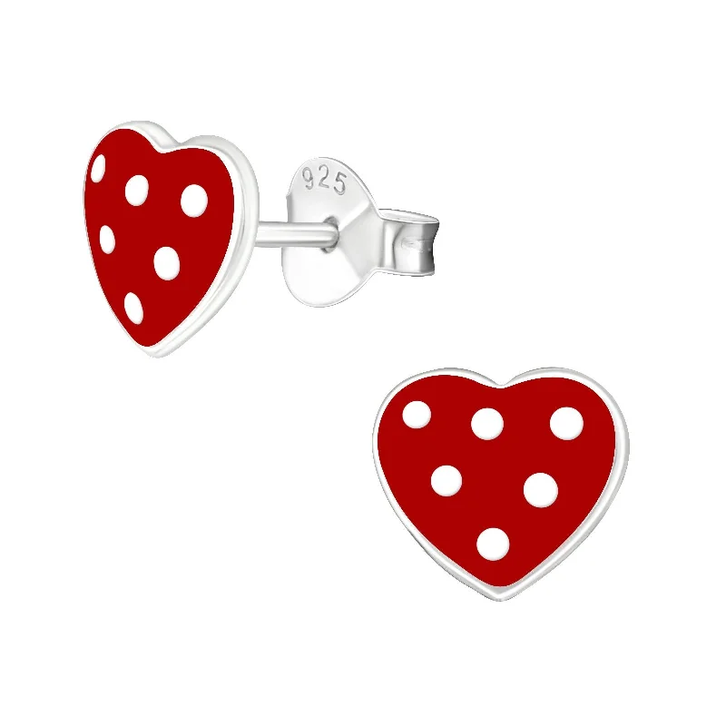 luxury gemstone earrings -Children's Sterling Silver 'Red Heart with White Spots' Stud Earrings