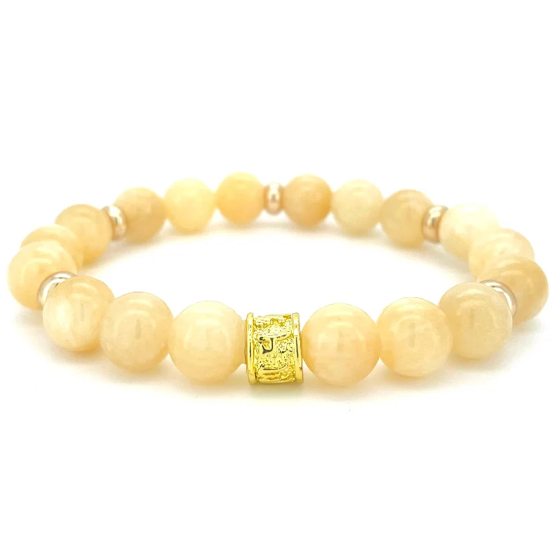 gemstone bangles for casual wear -YELLOW JADE & GOLD BEADED BRACELET - HALCYON COLLECTION