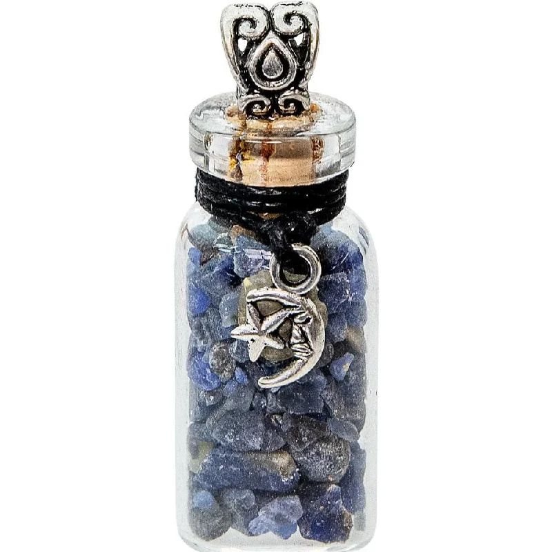 women necklace -1.75" Gemstone Chip Bottle Necklace - Sodalite with Moon & Star