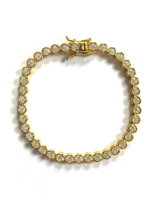 bangles with diamonds for women -Leilani Round Bezel Set Tennis Bracelet