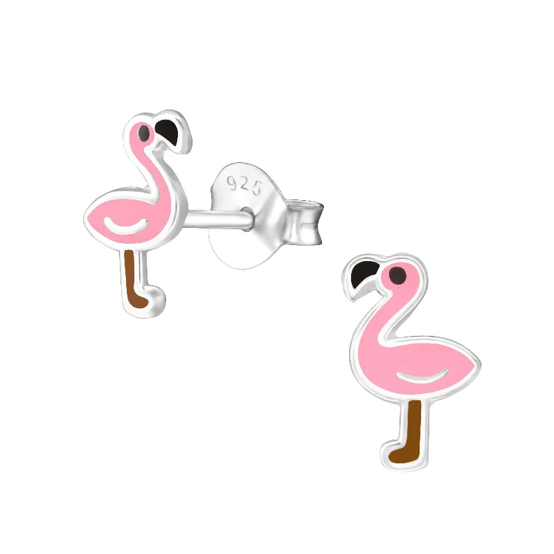 stud earrings for women -Children's Sterling Silver Flamingo Stud Earrings