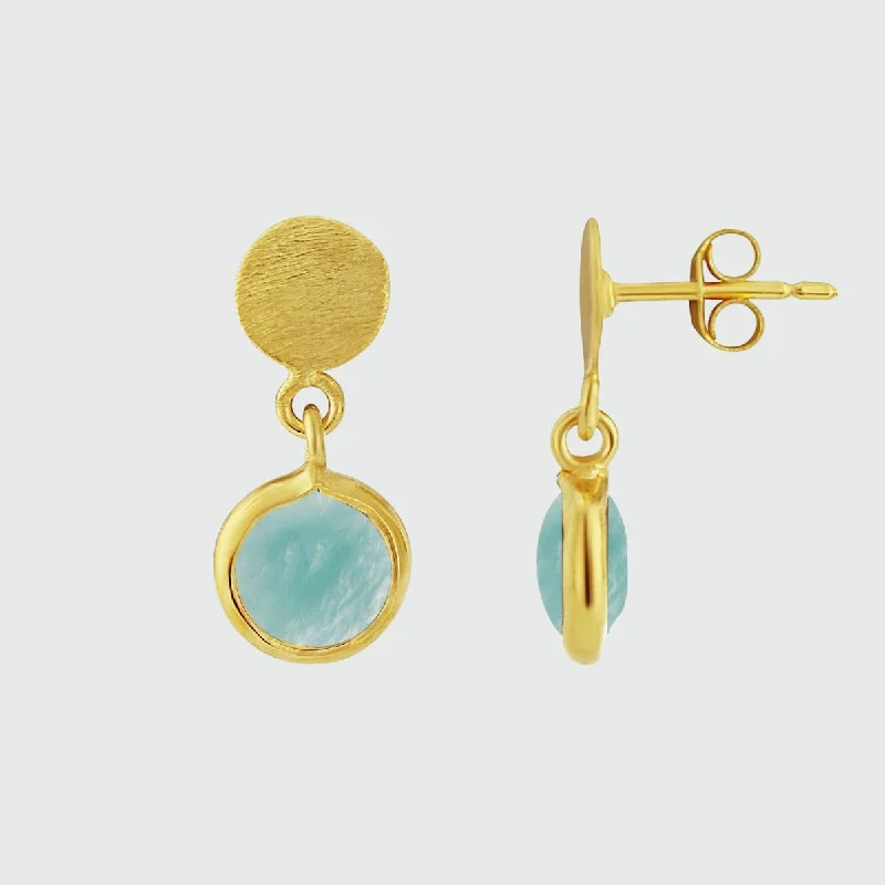 crystal drop earrings -Salina Amazonite & Gold Vermeil Disc Earrings