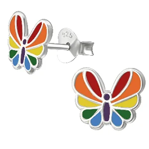 sparkly earrings for women -Children's Sterling Silver Rainbow Butterfly Stud Earrings