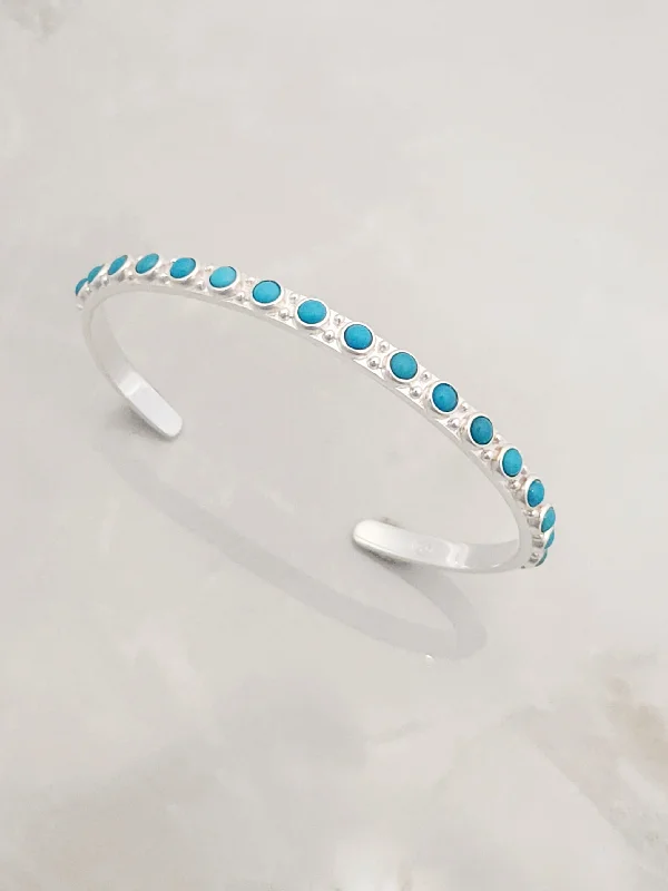 elegant silver cuff bracelets -Sterling Silver 17 Stone Turquoise Adjustable Cuff Stacker Bracelet