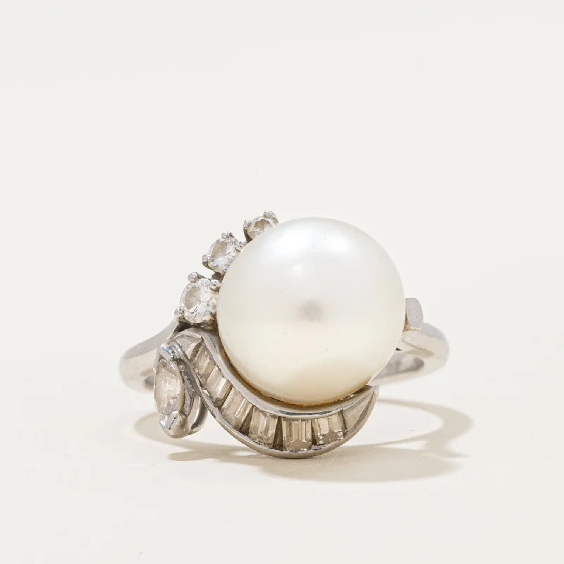 radiant cut rings for women -South Sea Pearl & Diamond Cocktail Ring | 0.40ctw | SZ 4.25 |