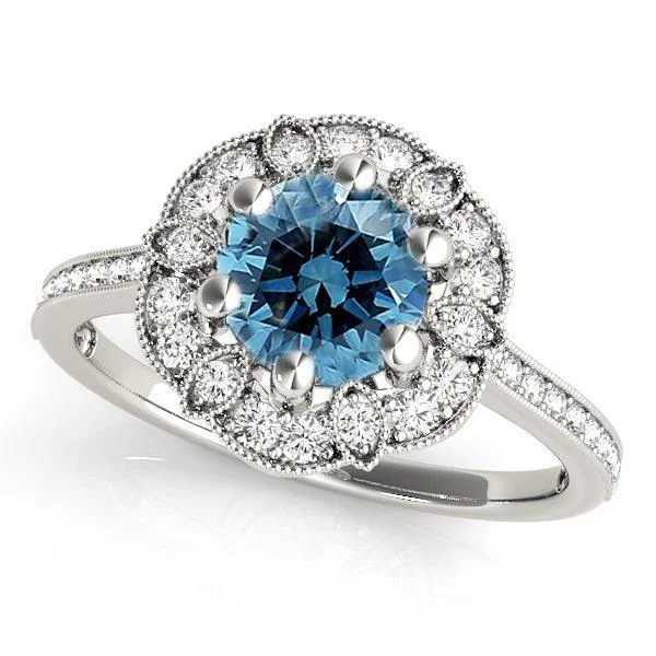 diamond eternity rings -Moriah Blue Halo Engagement Ring