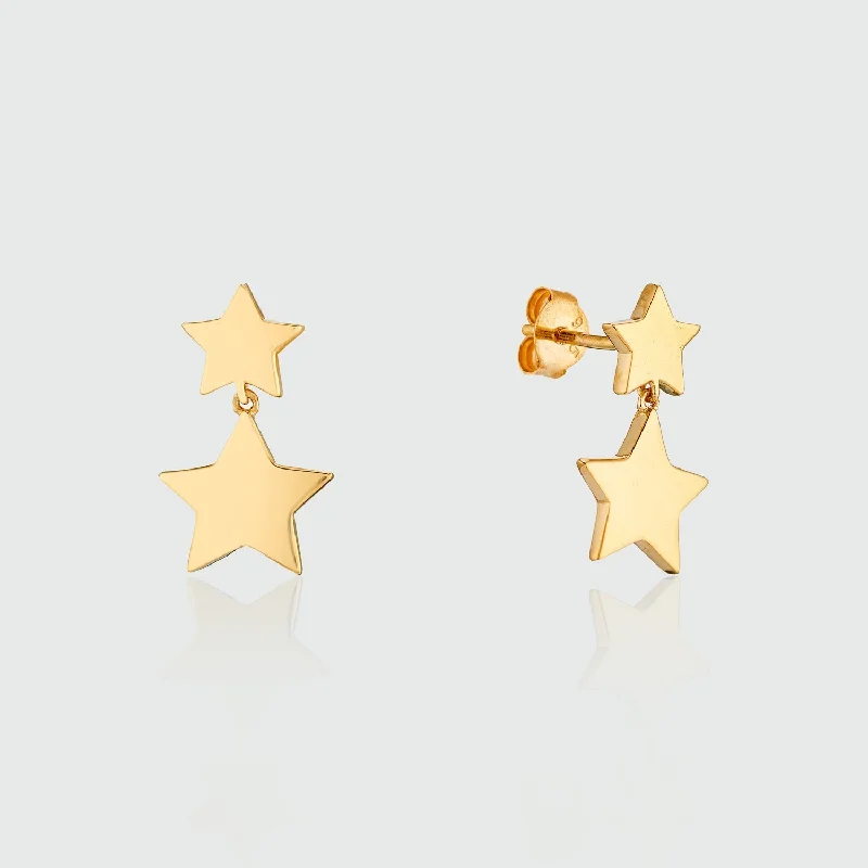 lightweight earrings for women -Alta Gold Vermeil Double Star Drop Earrings