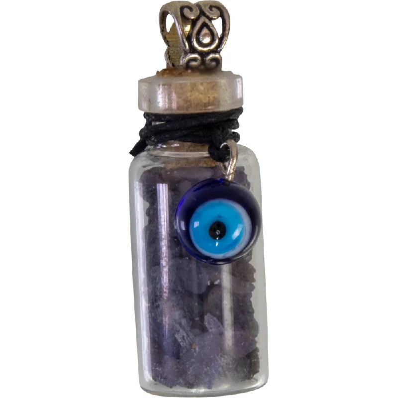 colorful necklaces for women -1.75" Gemstone Chip Bottle Necklace - Sapphire with Evil Eye