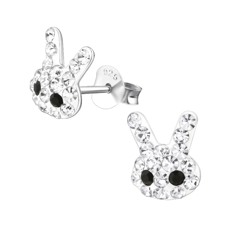 elegant diamond earrings -Children's Sterling Silver Crystal Bunny Rabbit Stud Earrings