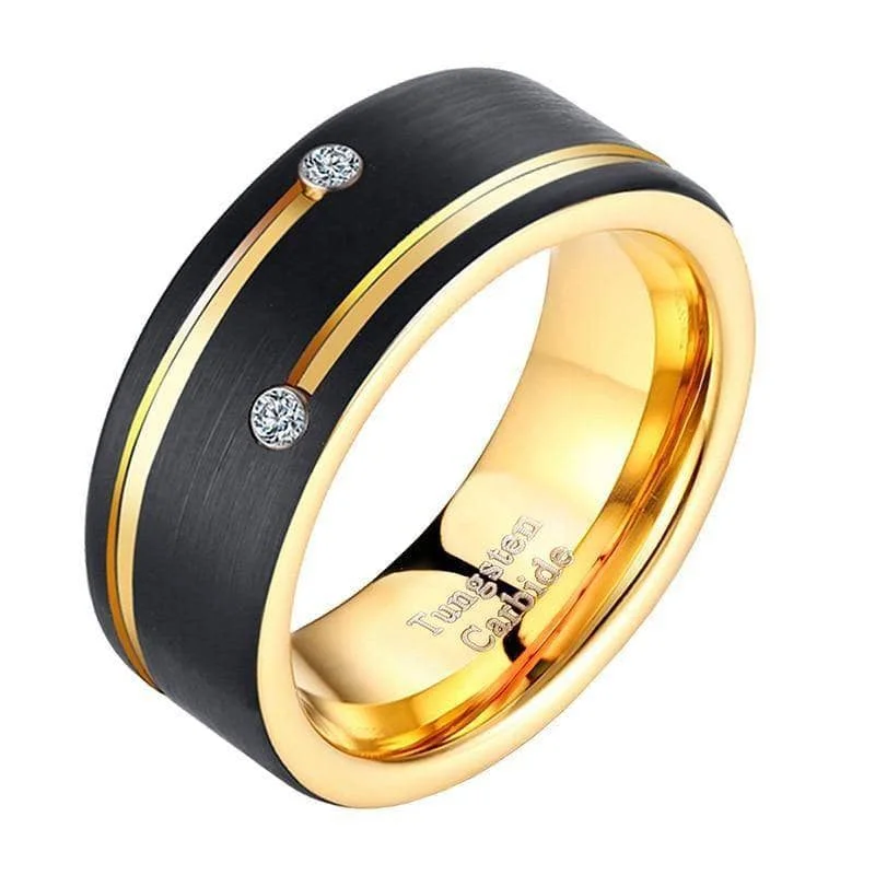 affordable platinum engagement rings -Men's Tungsten Carbide Black and Gold 8mm Wedding Band